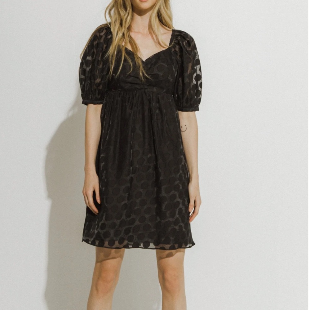 Black Polkadot Babydoll mini dress English Factory Large